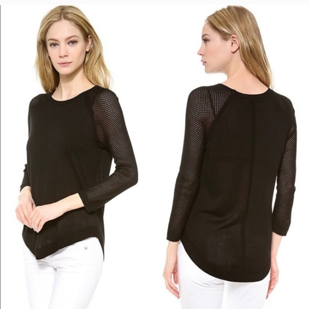 Rag & Bone Lexie Black Viscose Pullover Raglan Sweater w/Mesh Sleeves L